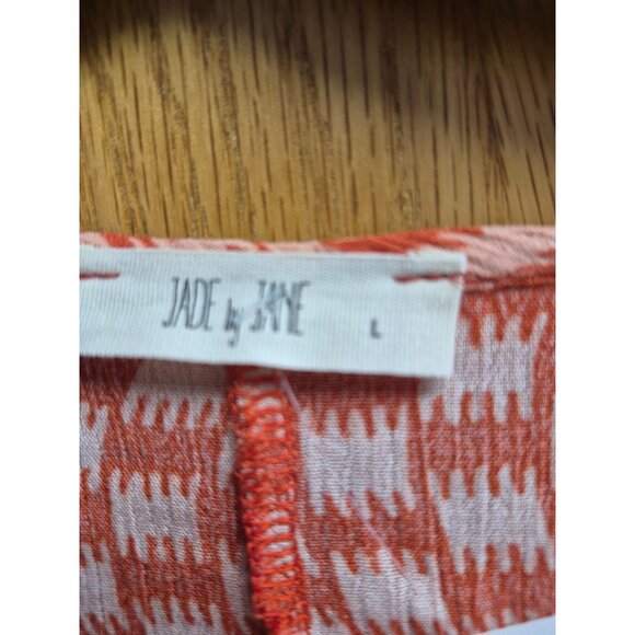 Orange & White Patterned Ruffle Sleeve Top Jade By Jane L 100% Rayon Lightweight - Picture 4 of 7